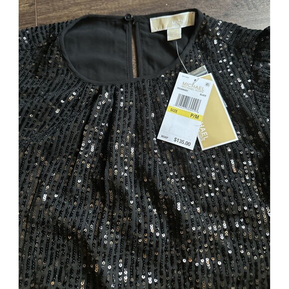 Michael Kors Women's Sequin Flutter-Sleeve Cocktail Holidays Blouse Top Petite M - Picture 8 of 10
